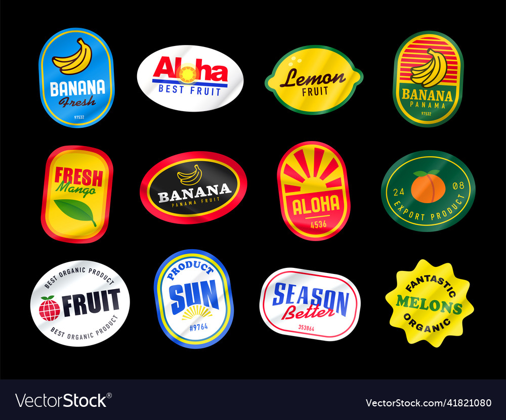 Fruit sticker pack fruits stickers peeled paper Vector Image