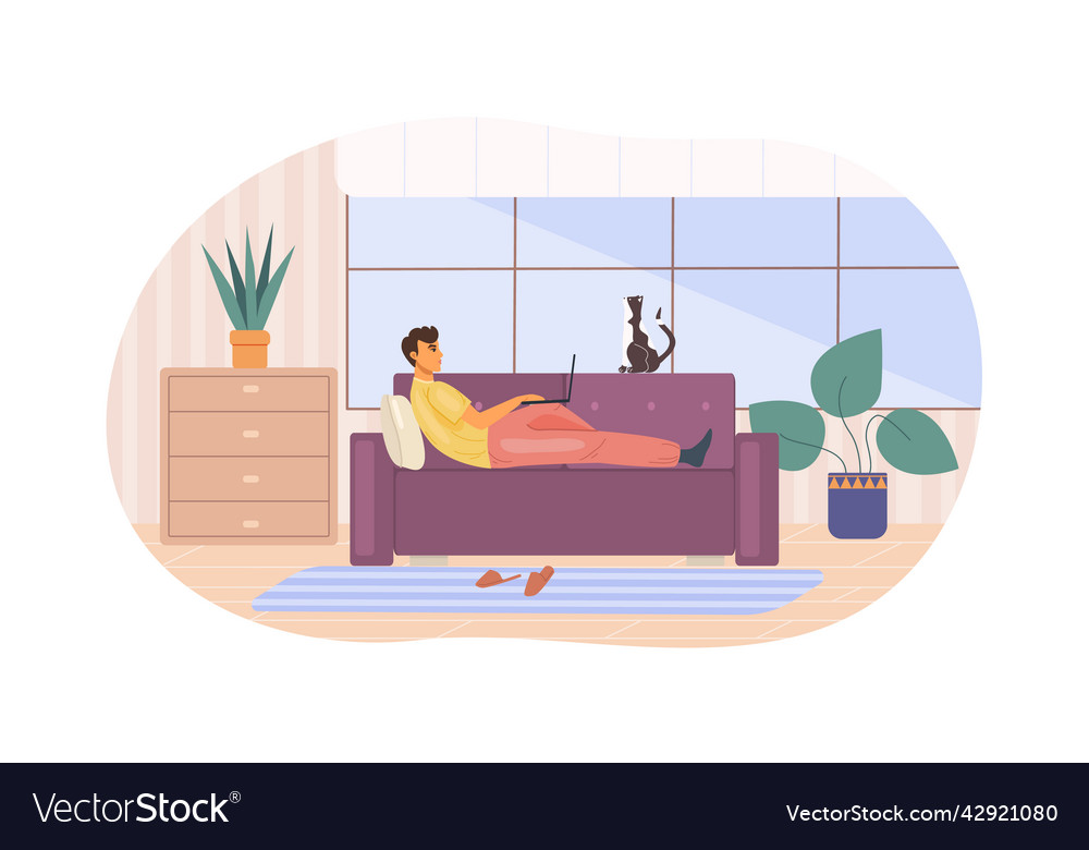 Happy male suffering internet addiction Royalty Free Vector