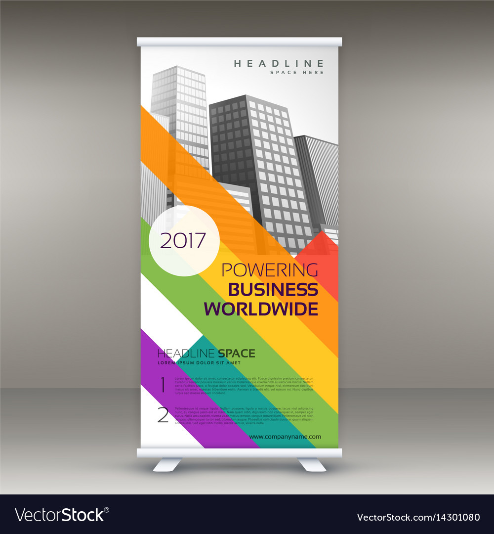 Roll Up Banner Template With Colorful Lines For Vector Image