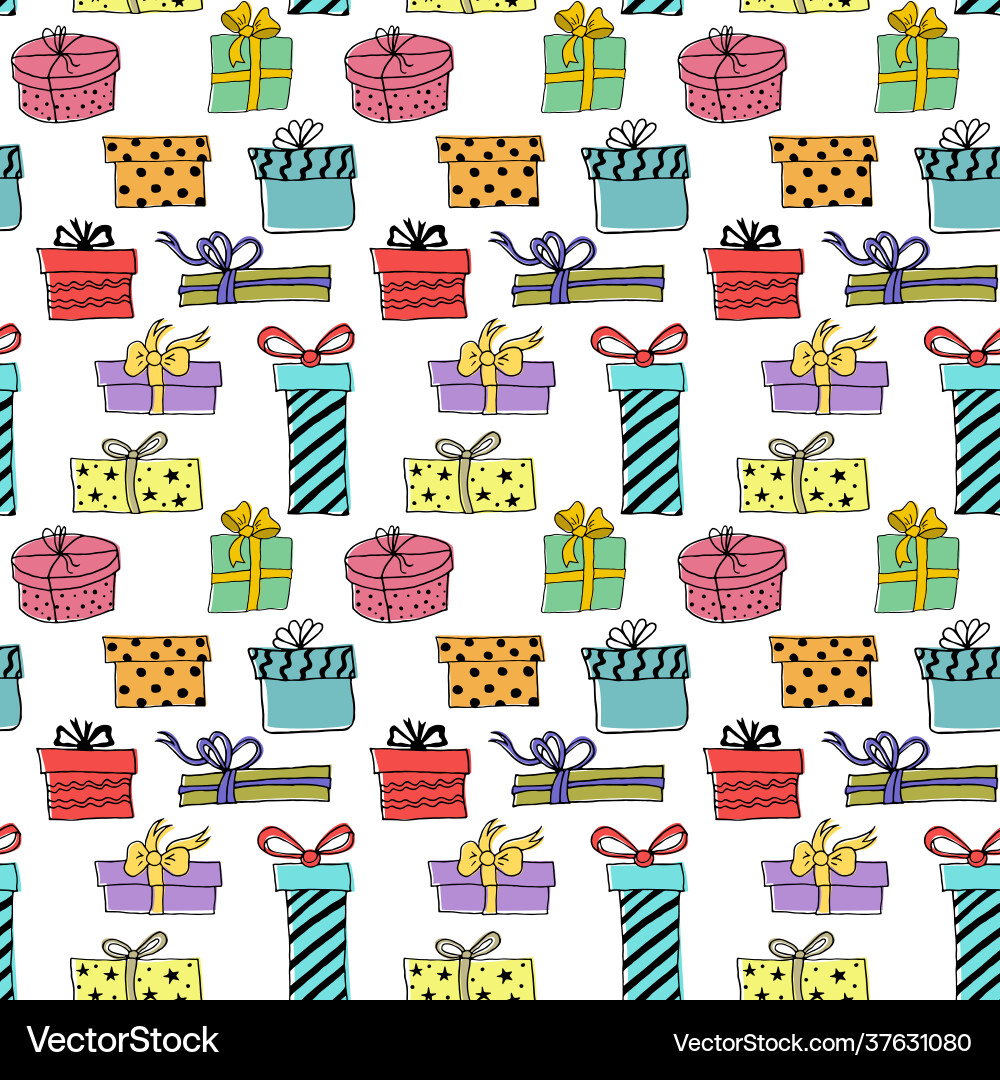 Seamless pattern with hand drawn gift boxes Vector Image