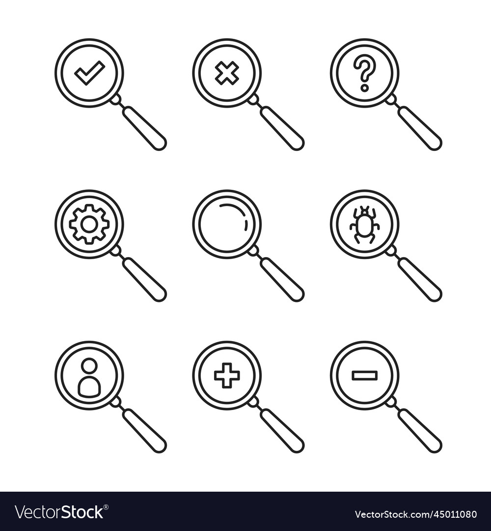 Set Of Magnifiers Like Inspection Thin Line Icon Vector Image 2935