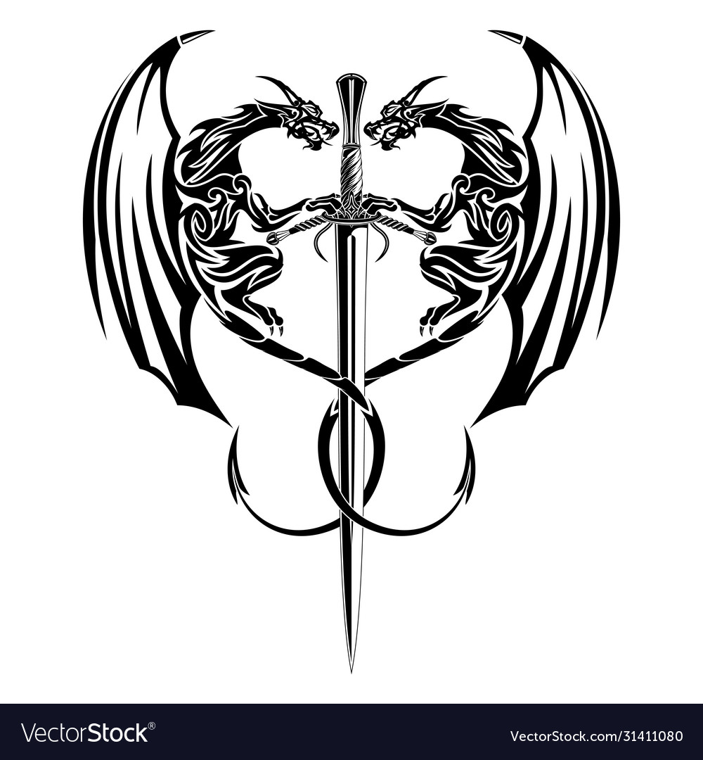 Two dragon sword Royalty Free Vector Image - VectorStock