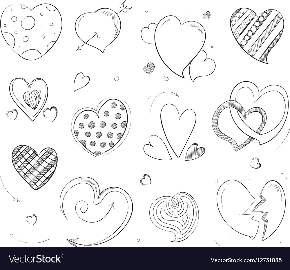 Cute doodle hearts love pencil drawn Royalty Free Vector