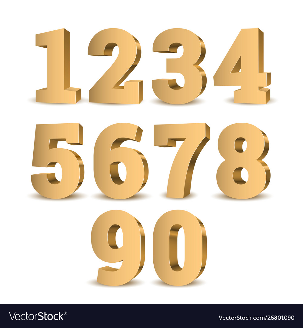 Gold 3d numbers Royalty Free Vector Image - VectorStock