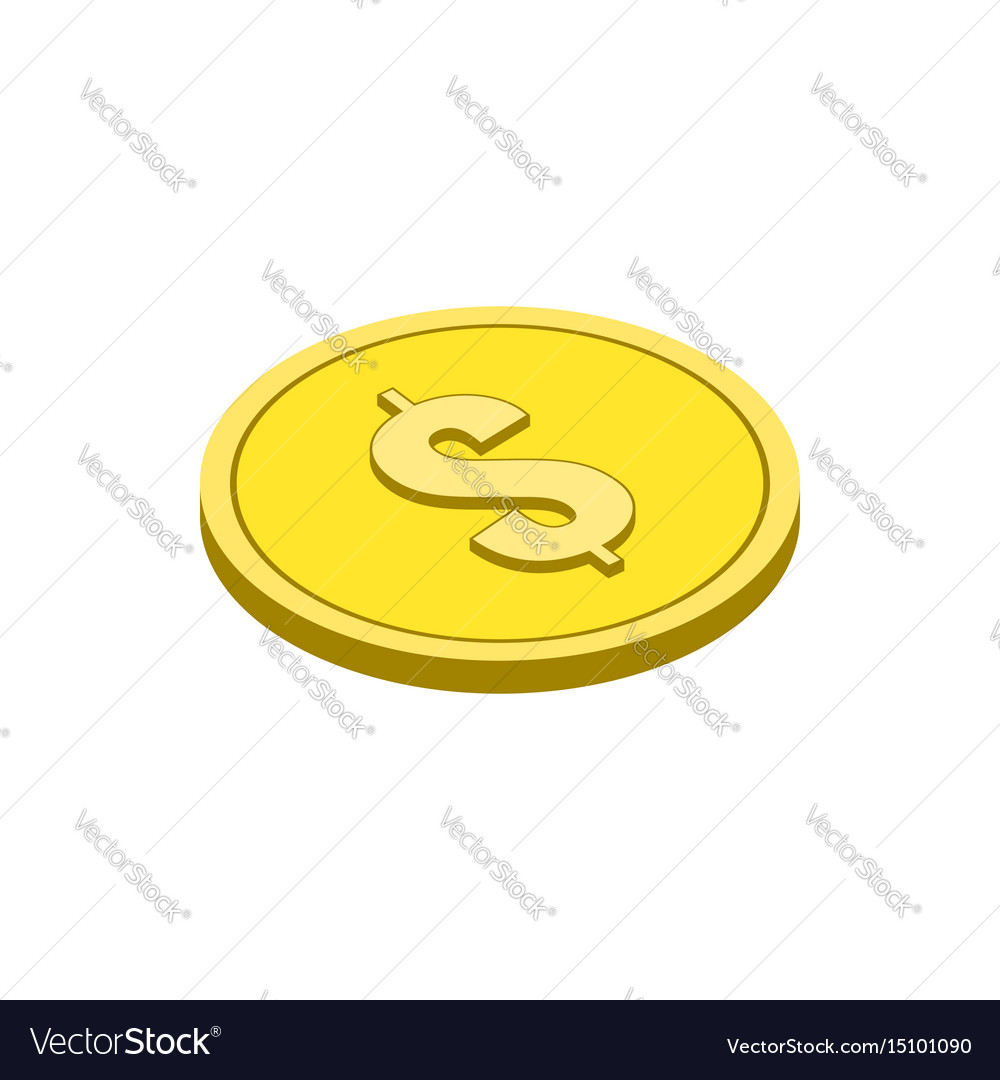 Gold coin symbol flat isometric icon or logo 3d Vector Image