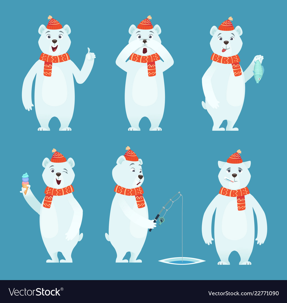 Polar bear cartoon ice snow white funny wild Vector Image