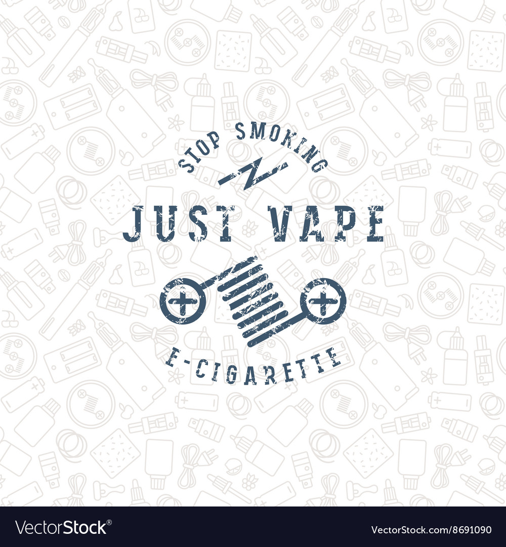 Vape shop seamless pattern and label Royalty Free Vector