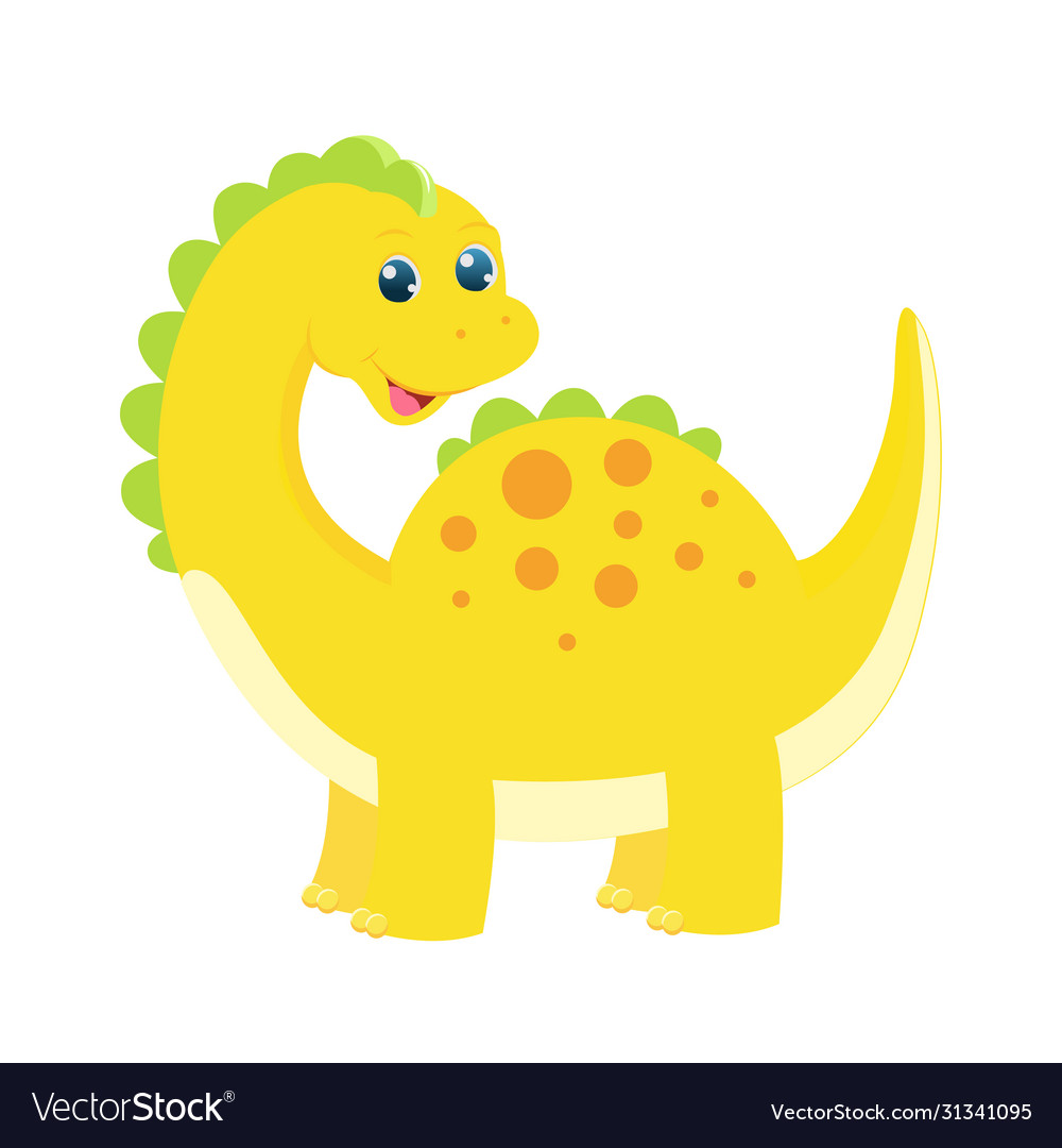 Cute cartoon green childish yellow dinosaur Vector Image