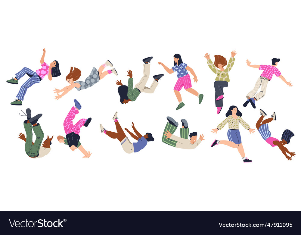 Falling characters cartoon flying male and female Vector Image