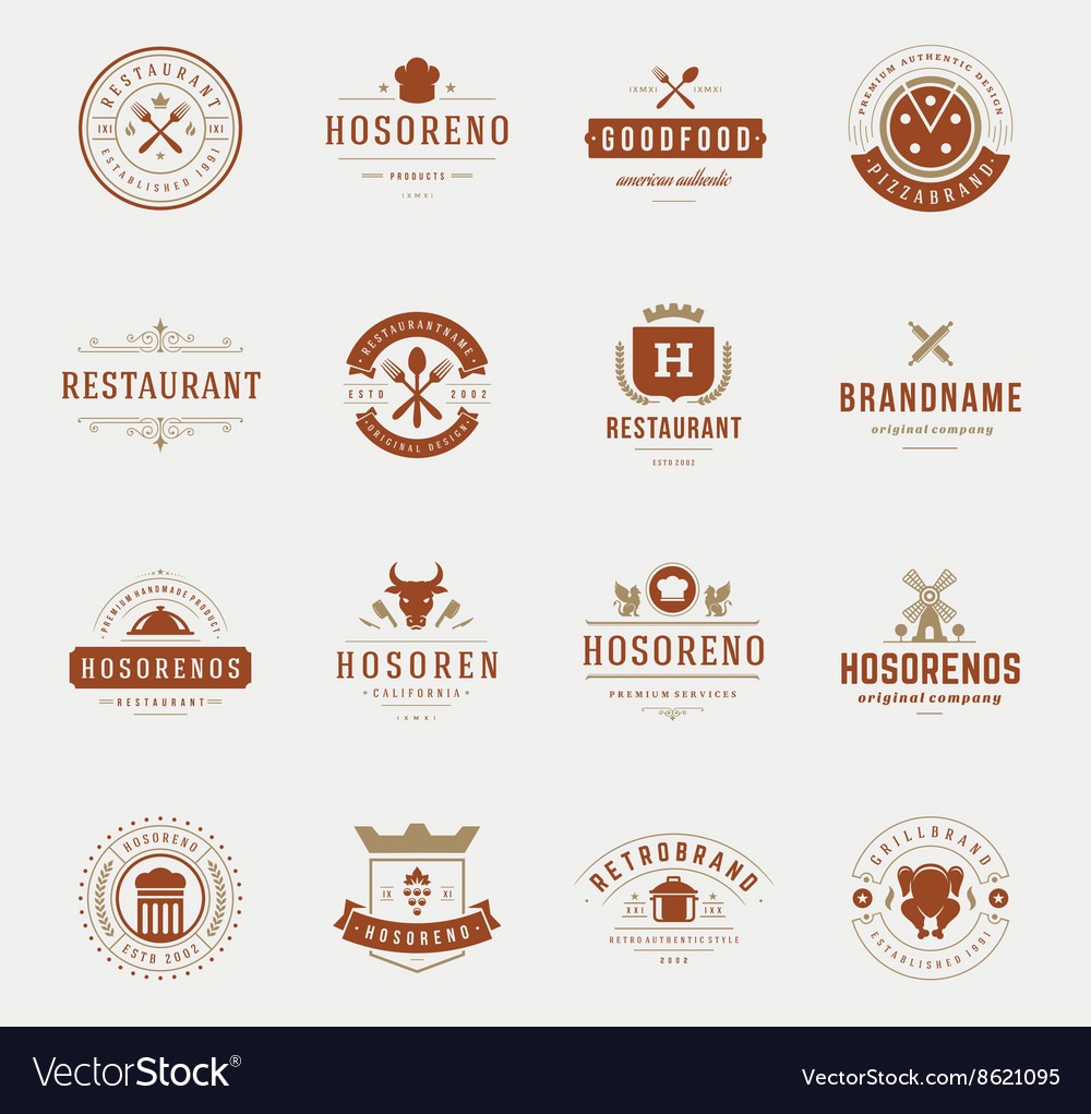 Download Vintage Restaurant Logos Design Templates Set Vector Image