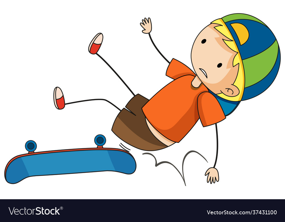 Doodle cartoon character a boy falling on his Vector Image