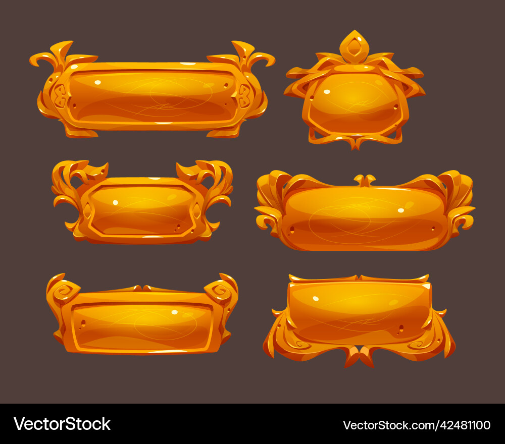 Game ui frames gold medieval menu elements set Vector Image