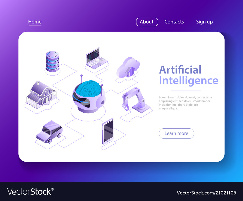 Artificial intelligence flat isometric Royalty Free Vector