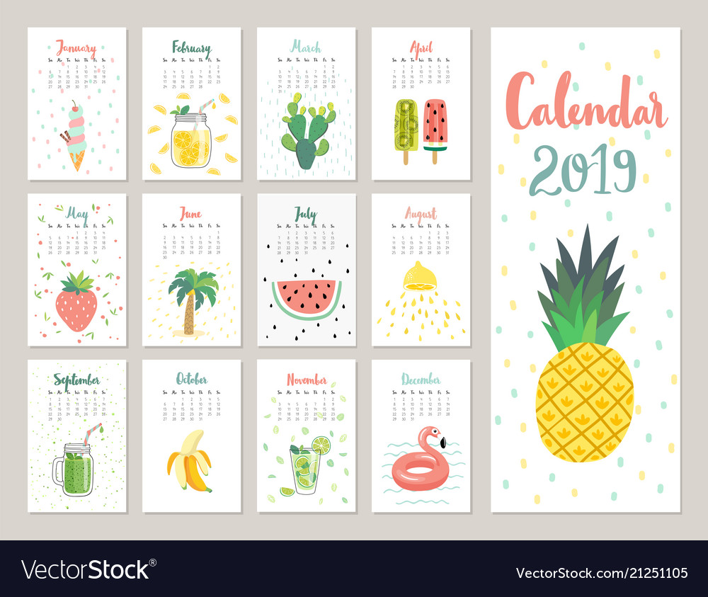 calendar-2019-cute-monthly-calendar-with-vector-image