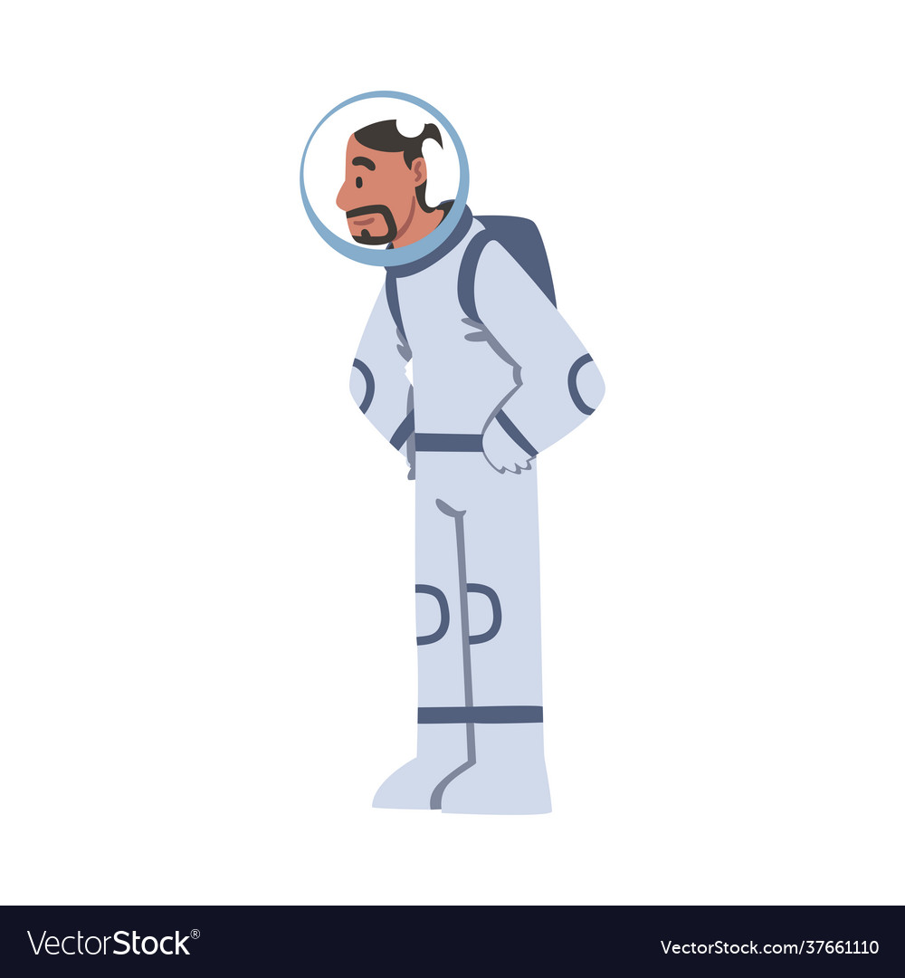 Astronaut With Backpack Looking With Interest Vector Image