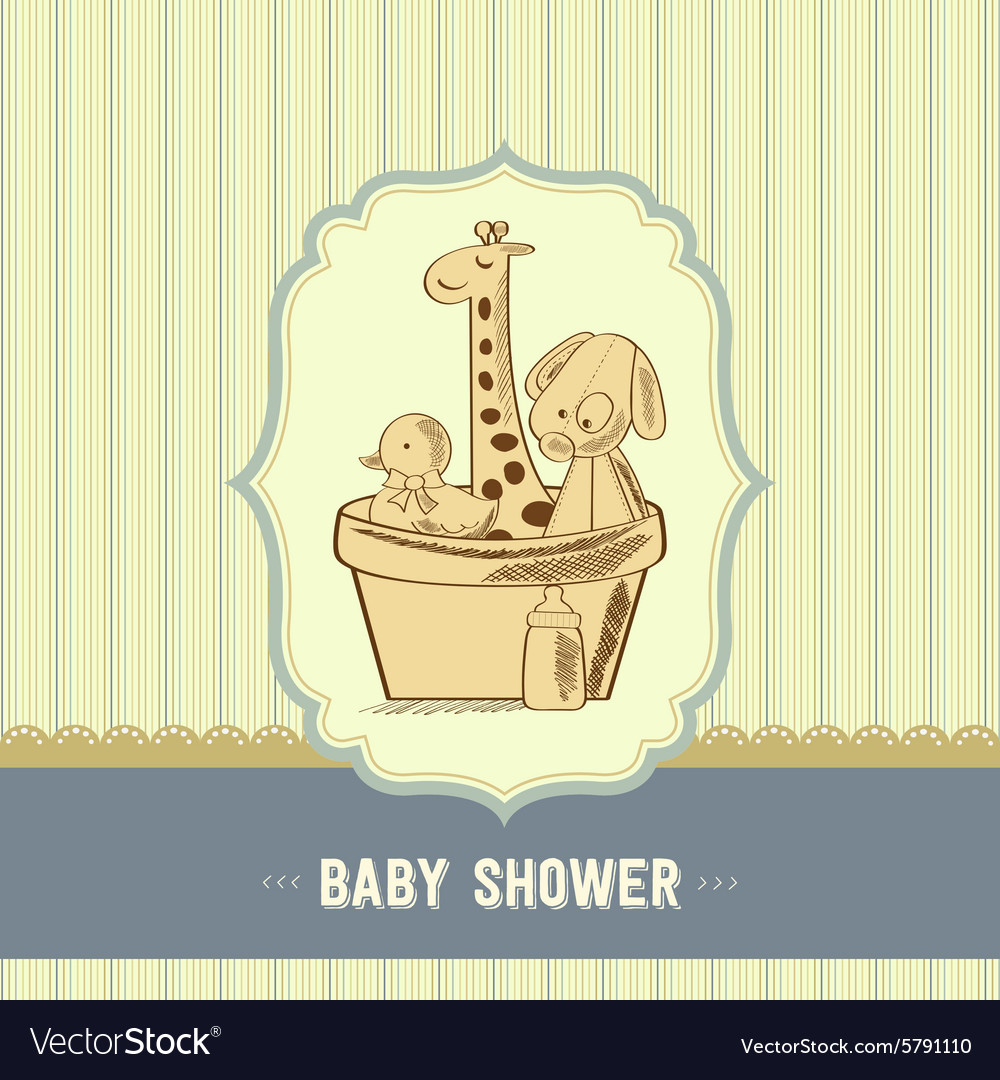 Baby shower card with retro toys Royalty Free Vector Image