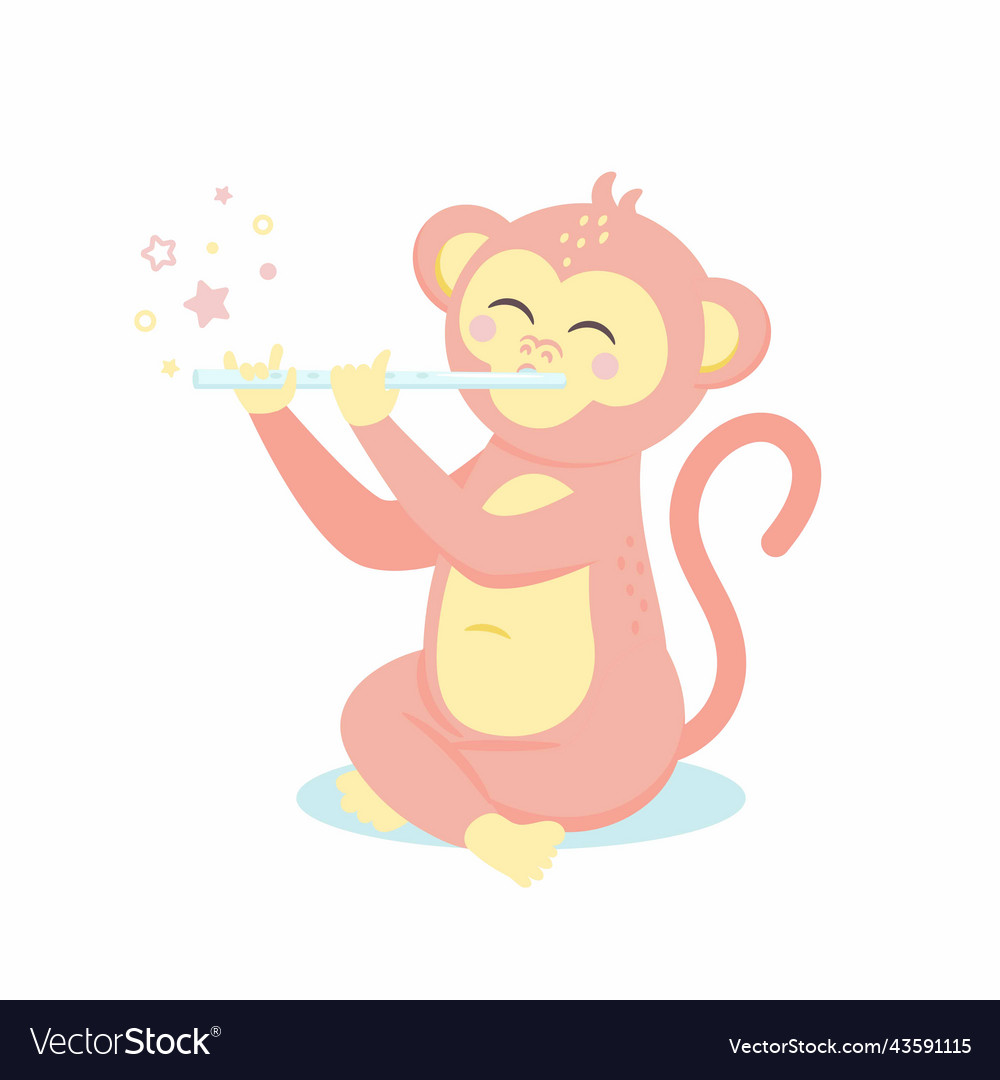 Cute monkey sitting and playing on flute Vector Image