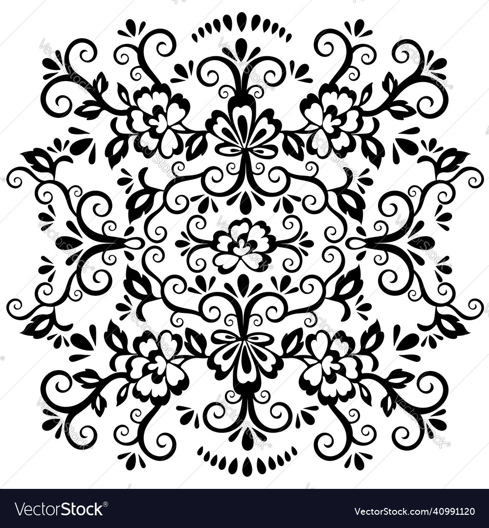 Abstract floral pattern wicker ornament black Vector Image