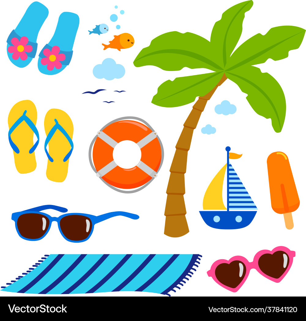 Summer theme beach vacation design elements Vector Image