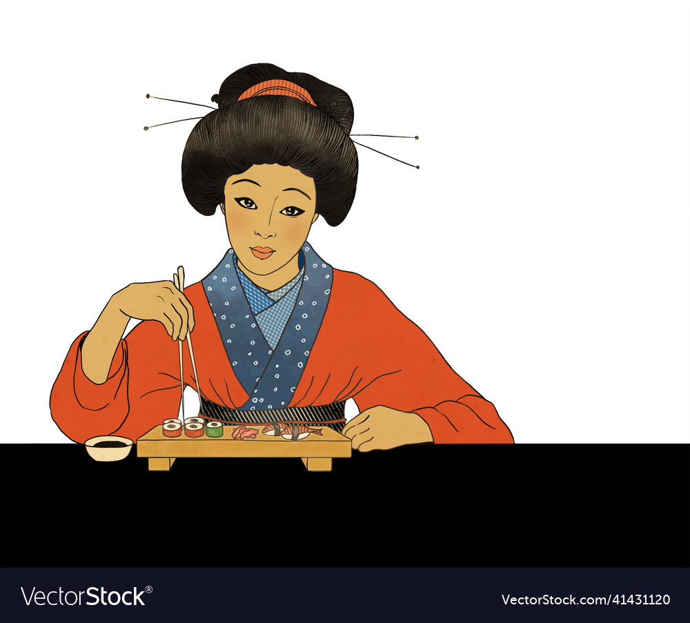 Traditional japanese girl enjoy sushi Royalty Free Vector