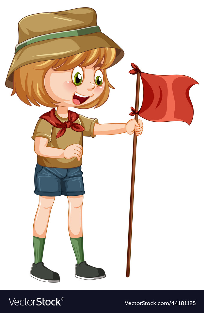 Camping girl holding flag Royalty Free Vector Image