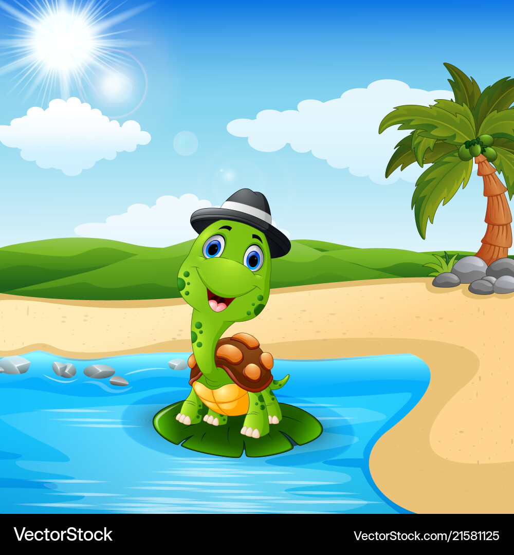 Cartoon turtle on the beach Royalty Free Vector Image