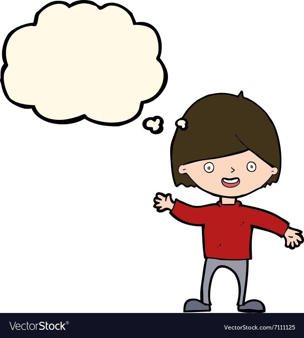 Cartoon waving boy with thought bubble Royalty Free Vector