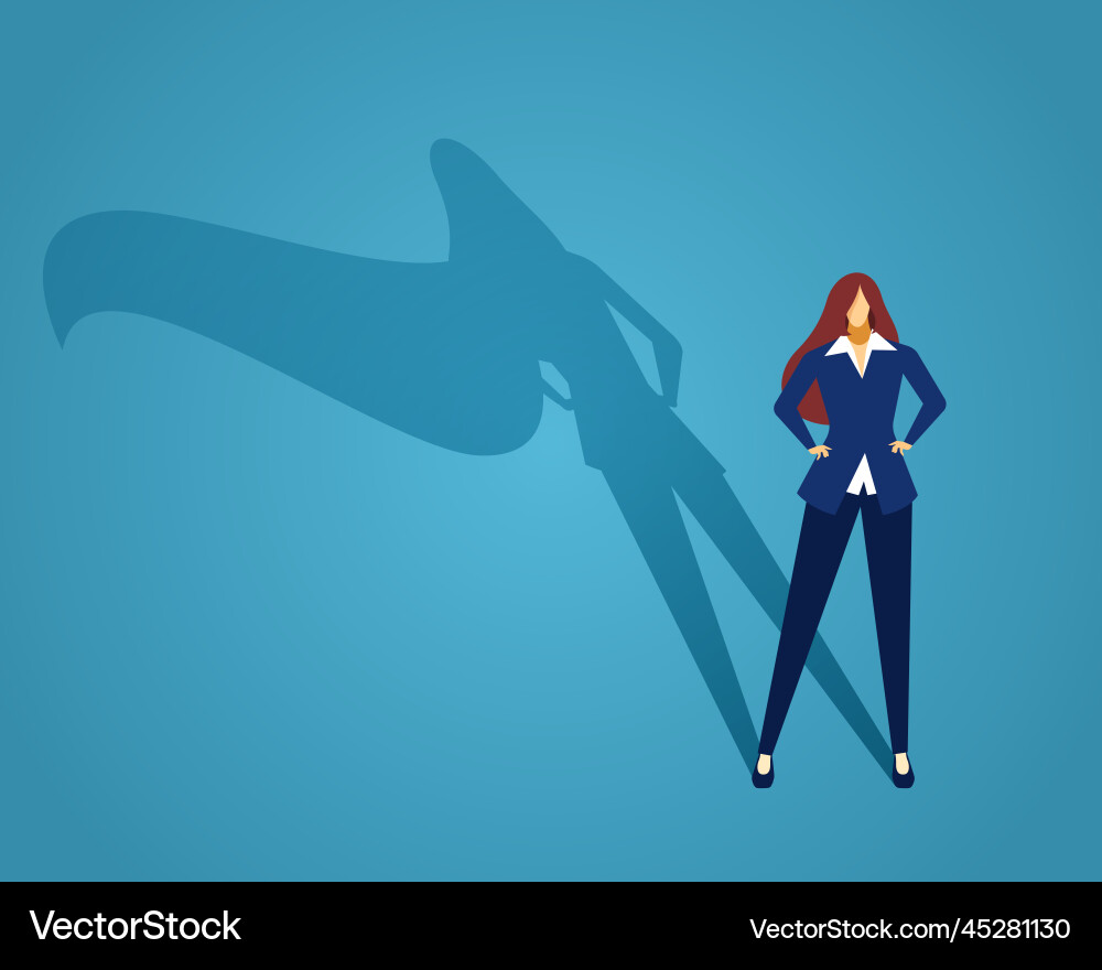 Businesswoman standing with superhero shadow Vector Image