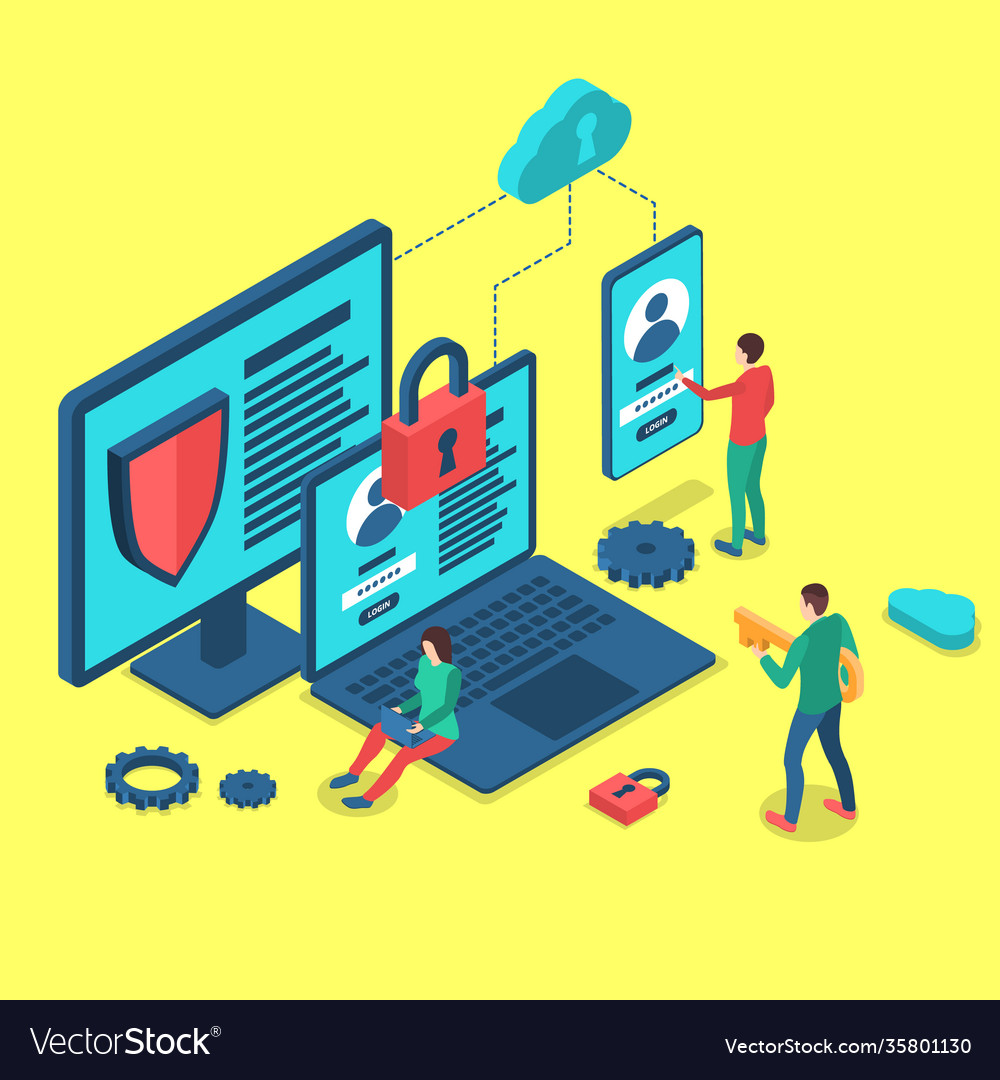 Color characters people and protect data concept Vector Image