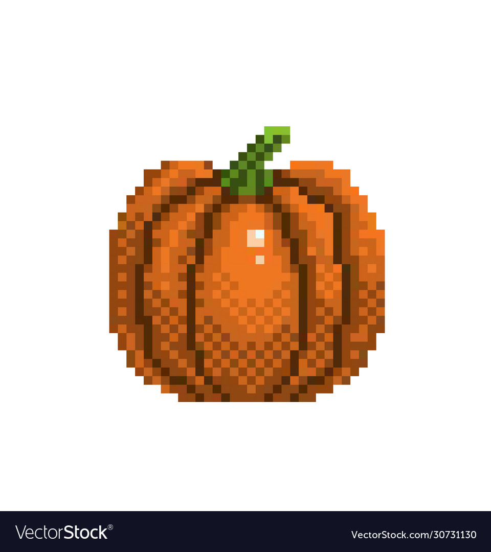 Pixel Art Pumpkin Icon. 32x32 Pixels. Vector Illustration On A