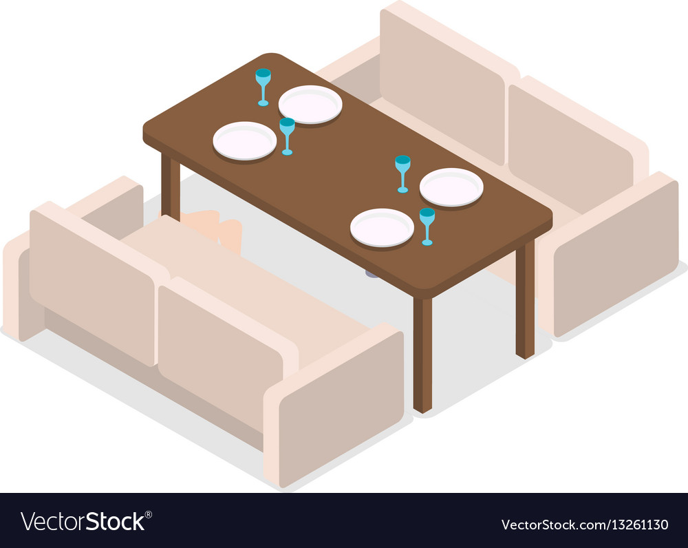 Restaurant Inteior Laid Table And Two Sofas