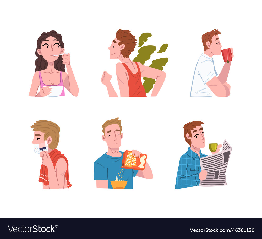 Young man and woman engaged in daily routine Vector Image