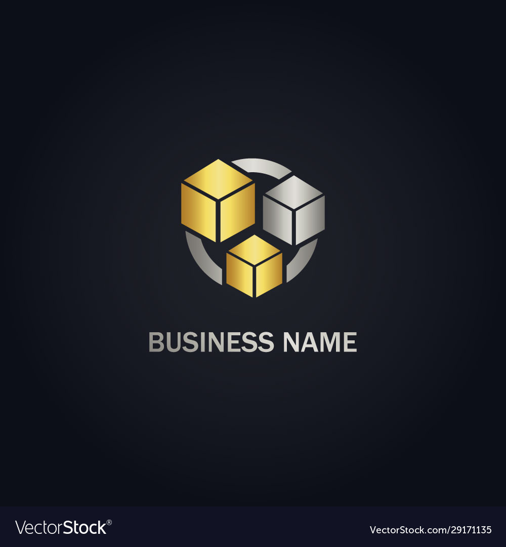 Cube colored box company gold logo Royalty Free Vector Image