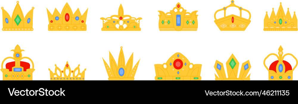 Flat golden crown king coronation crowns Vector Image