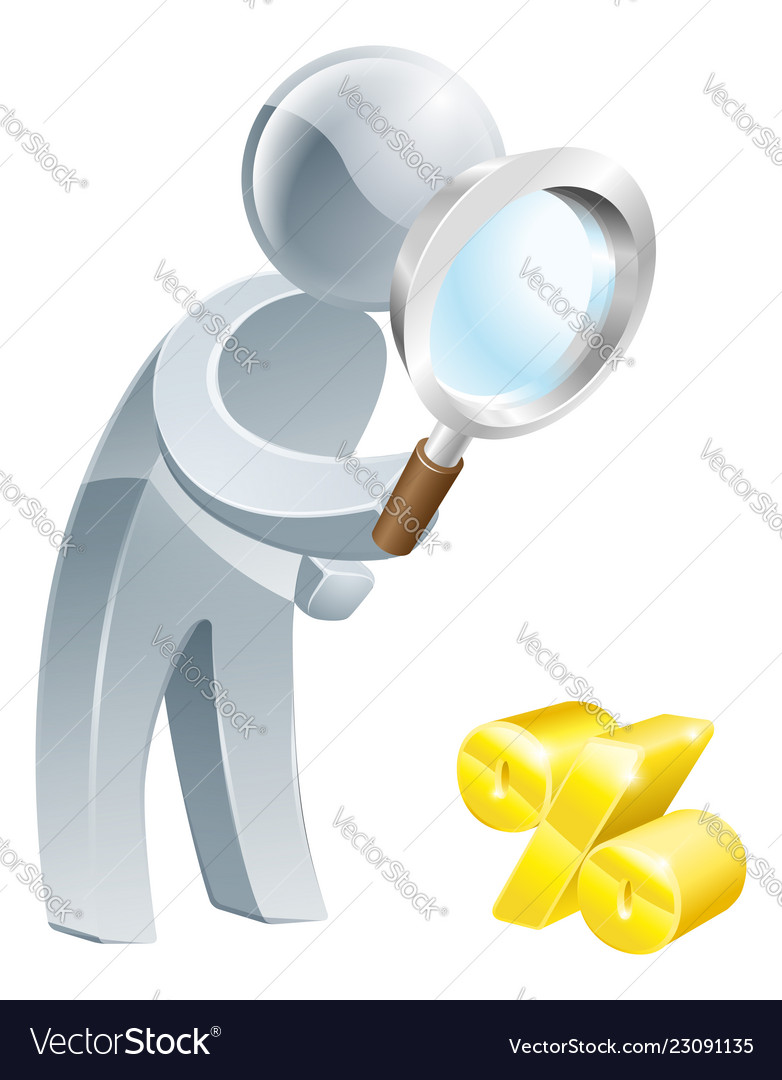 Percent sign magnifying glass person Royalty Free Vector