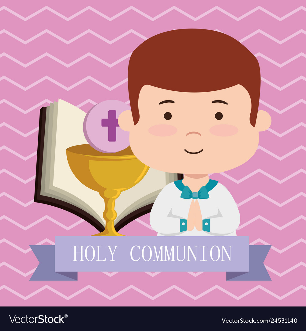 Boy with bible and chalice to first communion Vector Image