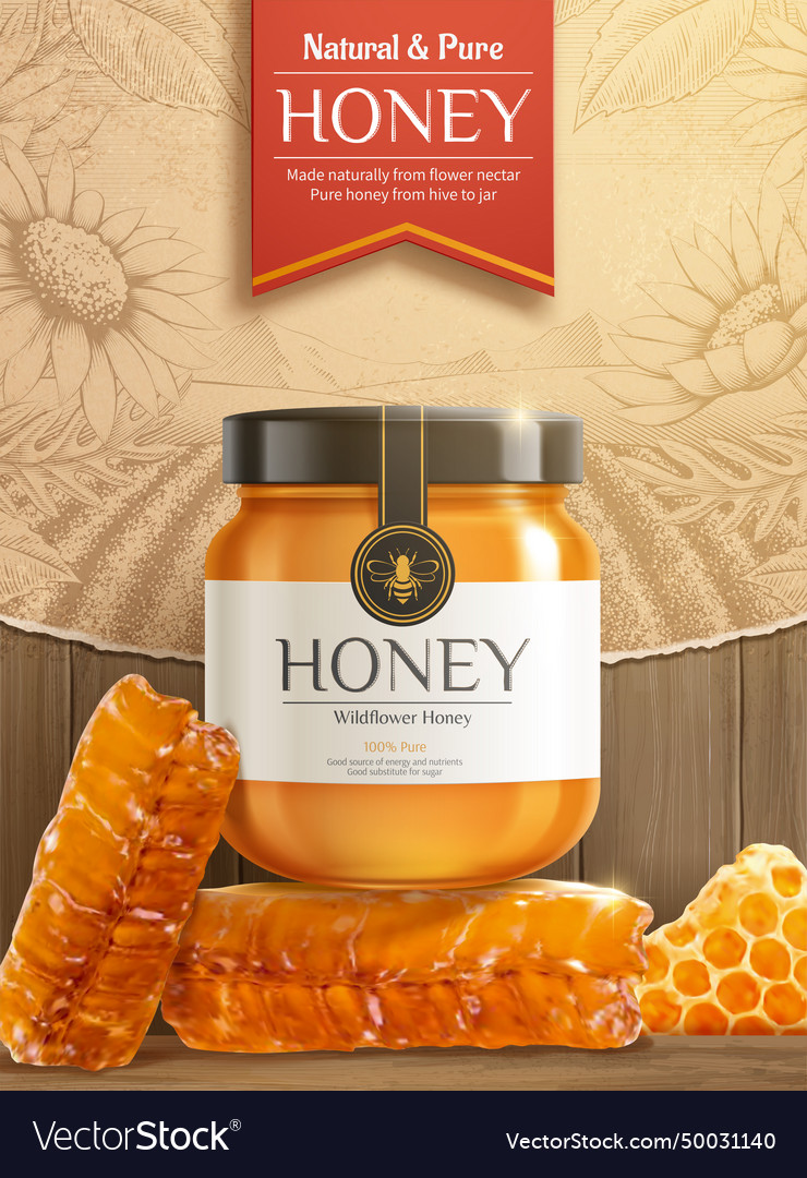 Engraving honey ad template Royalty Free Vector Image