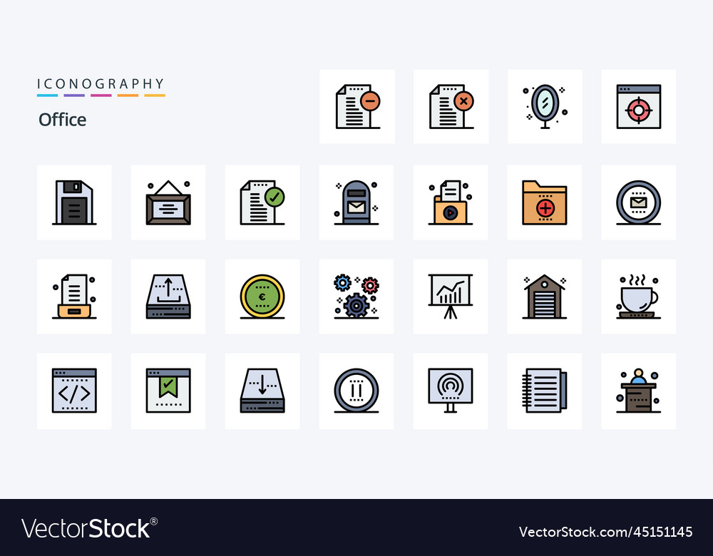 25 office line filled style icon pack Royalty Free Vector
