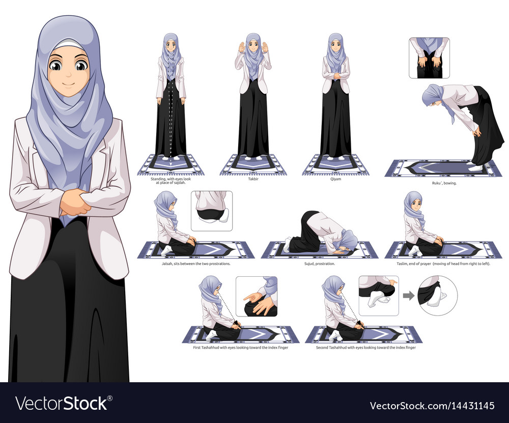 Complete Set Muslim Woman Prayer Position Guide Vector Image 