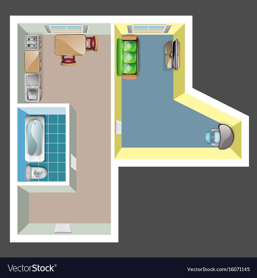 Flat Rooms Interior With Furniture Top View Vector Image