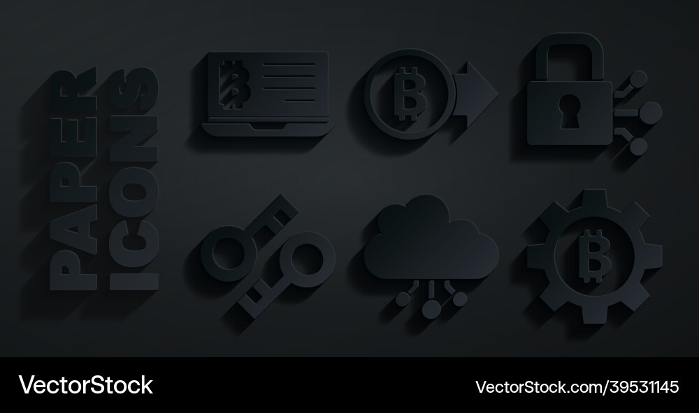 Set cryptocurrency cloud mining lock with bitcoin Vector Image