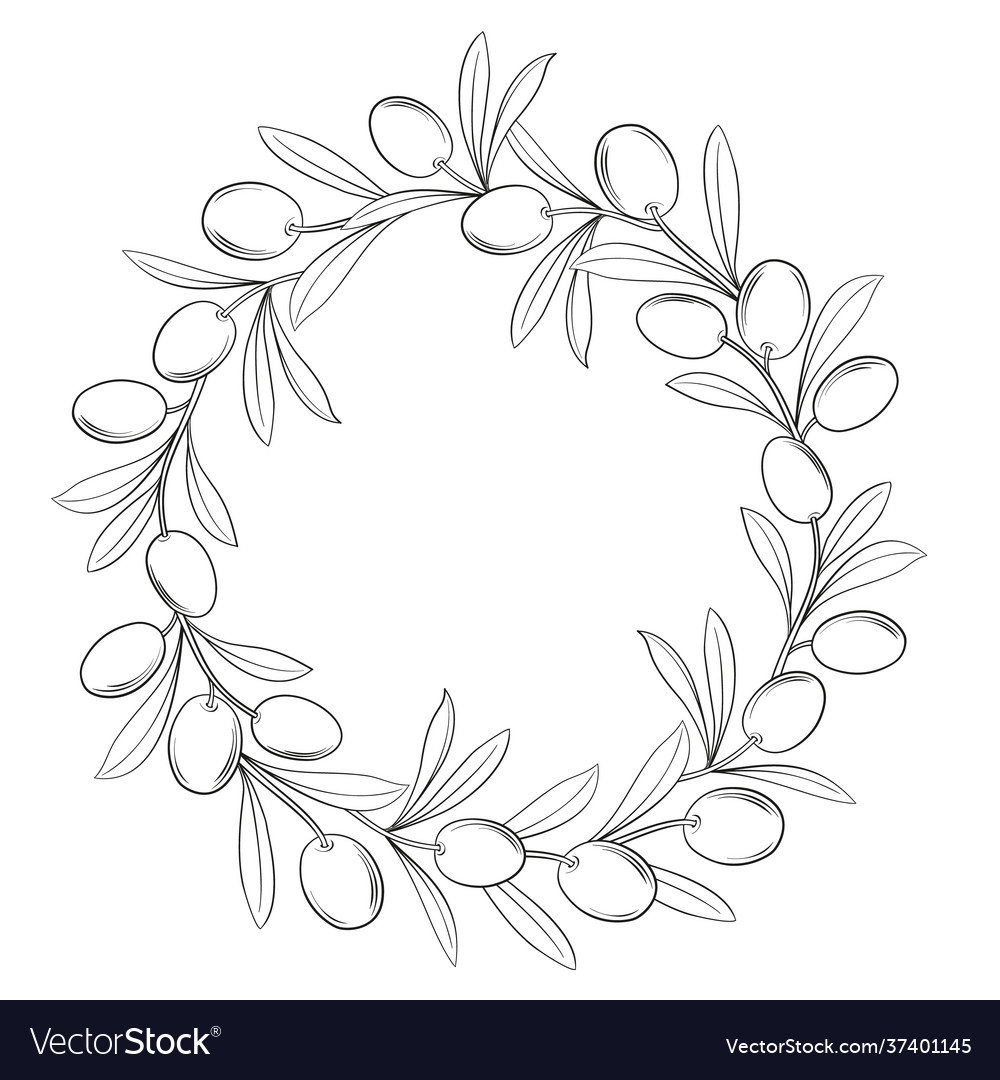 Silhouette frame with olive branches line art Vector Image