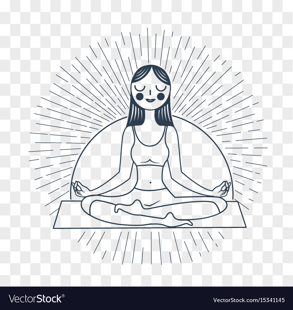 Silhouette Girl Yoga Linear Style Royalty Free Vector Image