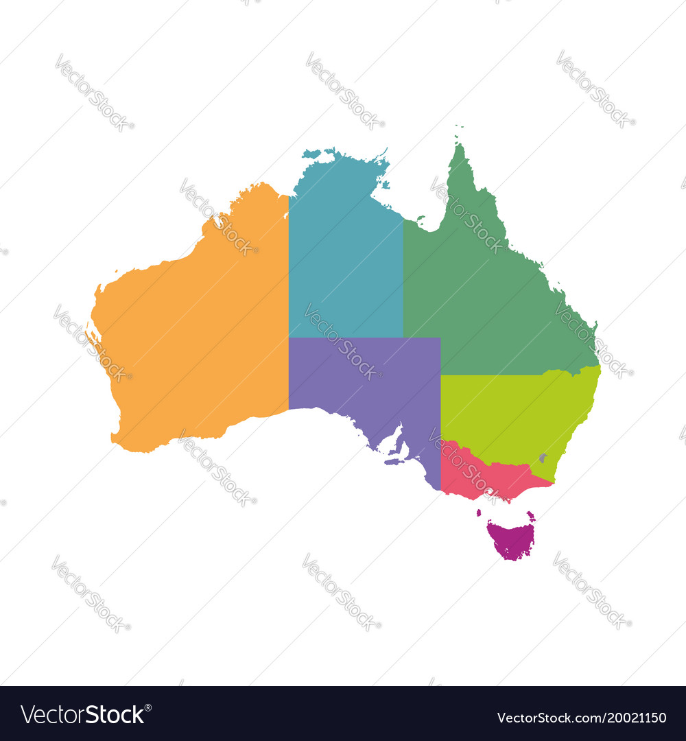 Australia map color with regions flat Royalty Free Vector