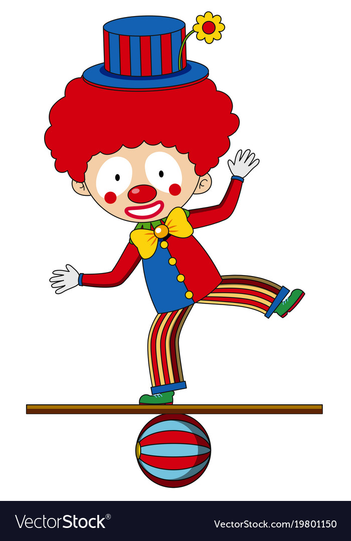 Circus clown standing on the ball Royalty Free Vector Image