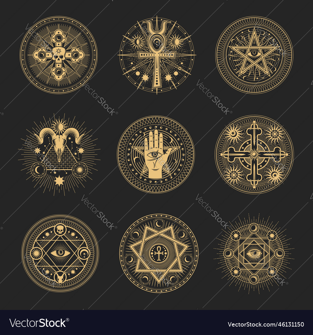 Mason signs occult and esoteric pentagram symbols Vector Image