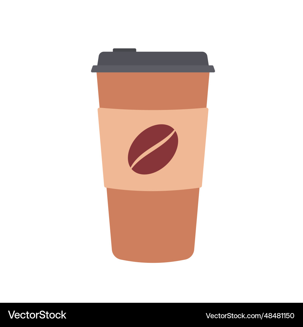 Paper coffee cup with lid flat clean icon design Vector Image