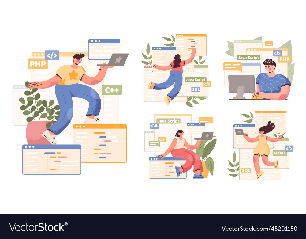 Pc work computer programmer character people Vector Image
