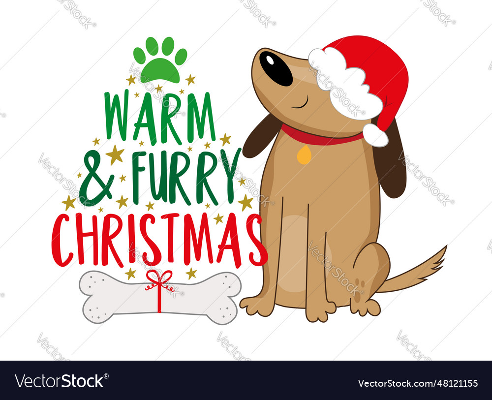 Warm and furry christmas - greeting with cute dog Vector Image