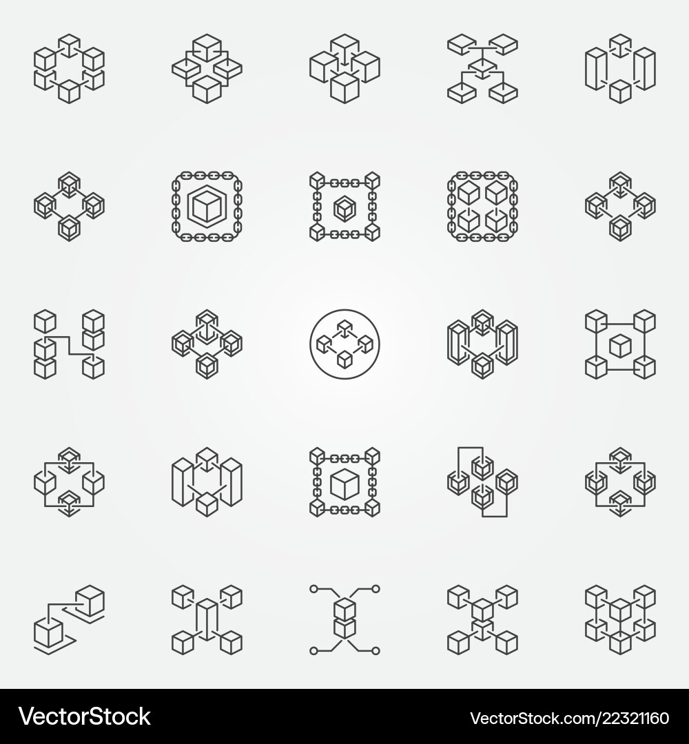 Blockchain line icons block chain Royalty Free Vector Image